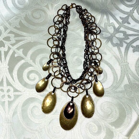 Chico’s concave and rings two tone metal convertible long or short necklace - Picture 1 of 9